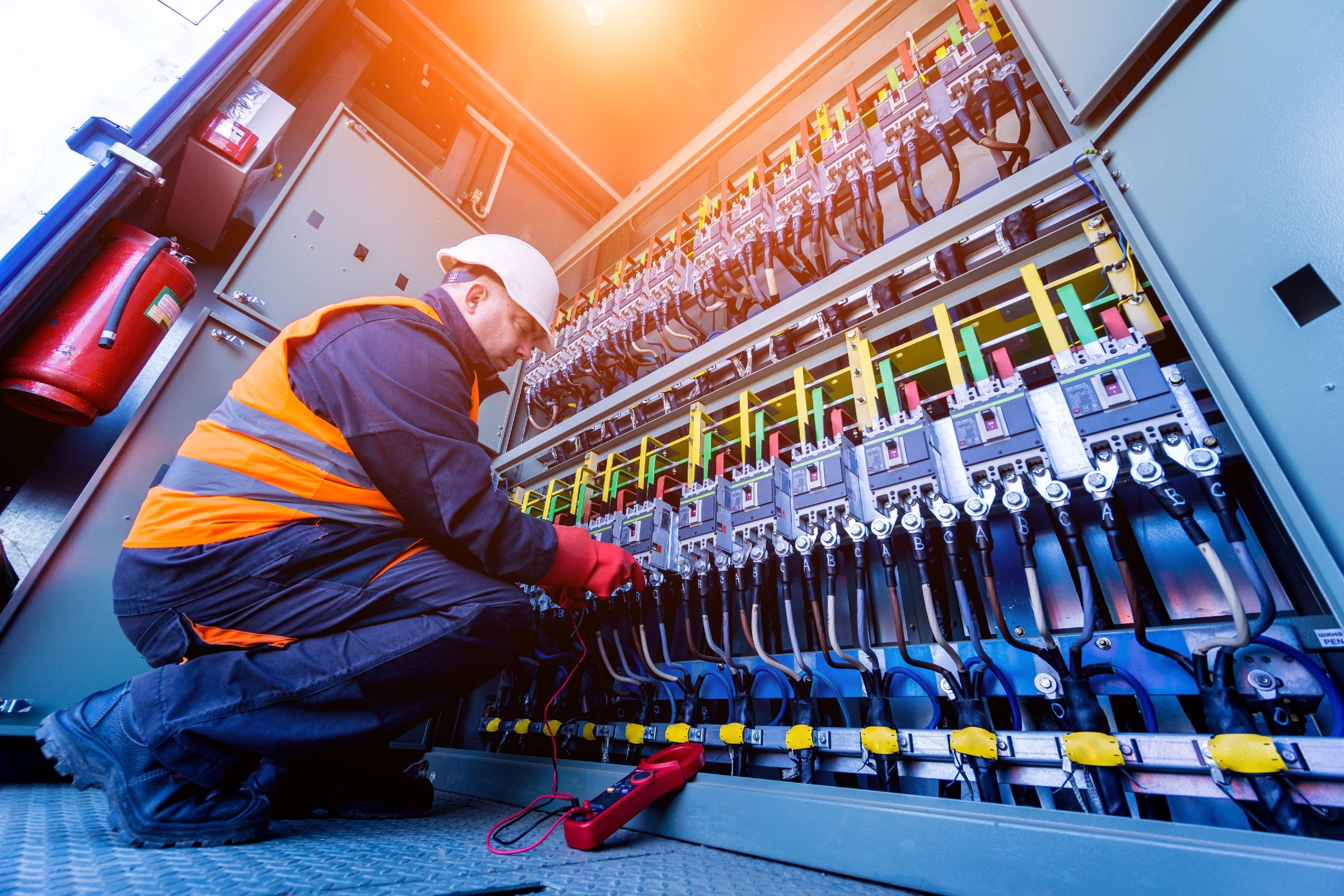 Checking the operating voltage levels of the solar panel switchgear compartment